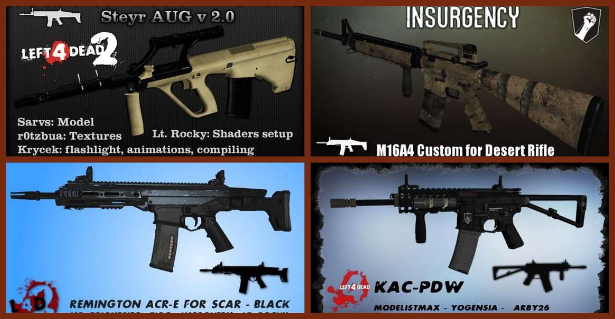 Left 4 Dead 2 — новые модели оружия — Ruger SR-552, LVOA-Carbine, Colt m16a4, KAC-PDW, Remington ACR-E, Steyr AUG, Norinco QBZ-95 Left 4 Dead 2 — новые модели оружия — Ruger SR-552, LVOA-Carbine, Colt m16a4, KAC-PDW, Remington ACR-E, Steyr AUG, Norinco QBZ-95