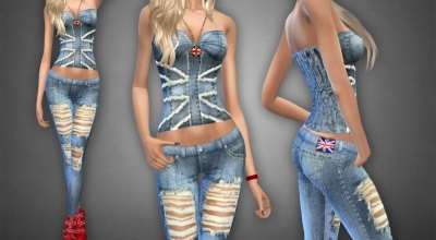 Sims 4 — Британский джинсовый комплект (Union Jack Denim Set)